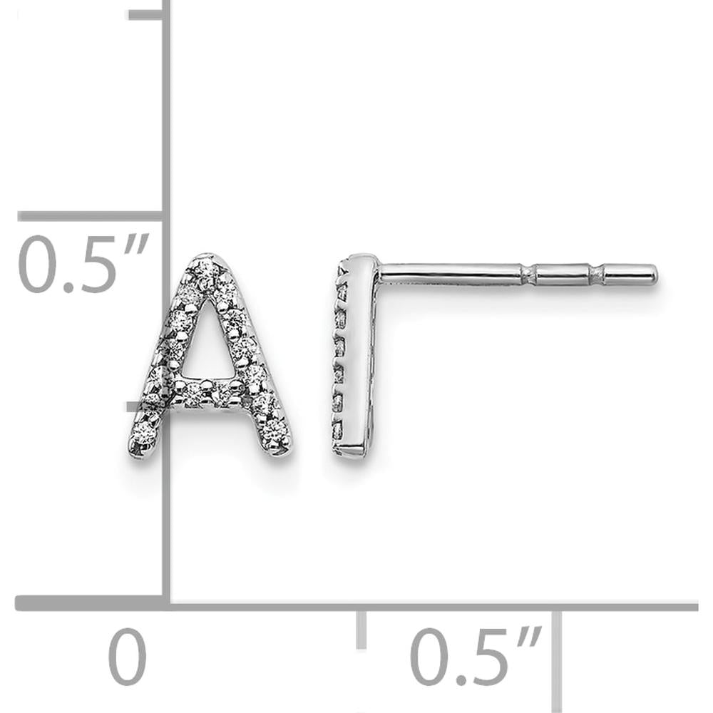14K White Gold Diamond Initial A Earrings with Round Diamonds - 0.09 Carats Total Diamond Weight by Monteluci Fine Jewelry
