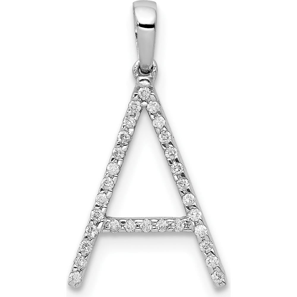 14K White Gold Diamond Initial A Pendant with Round Diamonds - 0.09 Carat Total Diamond Weight by Monteluci Fine Jewelry