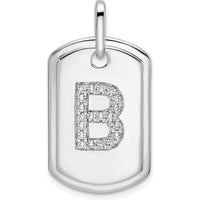14K White Gold Diamond Initial B Dog Tag Pendant with Rhodium Plating by Oro Pregiato