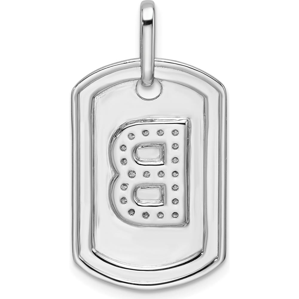14K White Gold Diamond Initial B Dog Tag Pendant with Rhodium Plating by Oro Pregiato