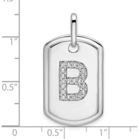 14K White Gold Diamond Initial B Dog Tag Pendant with Rhodium Plating by Oro Pregiato