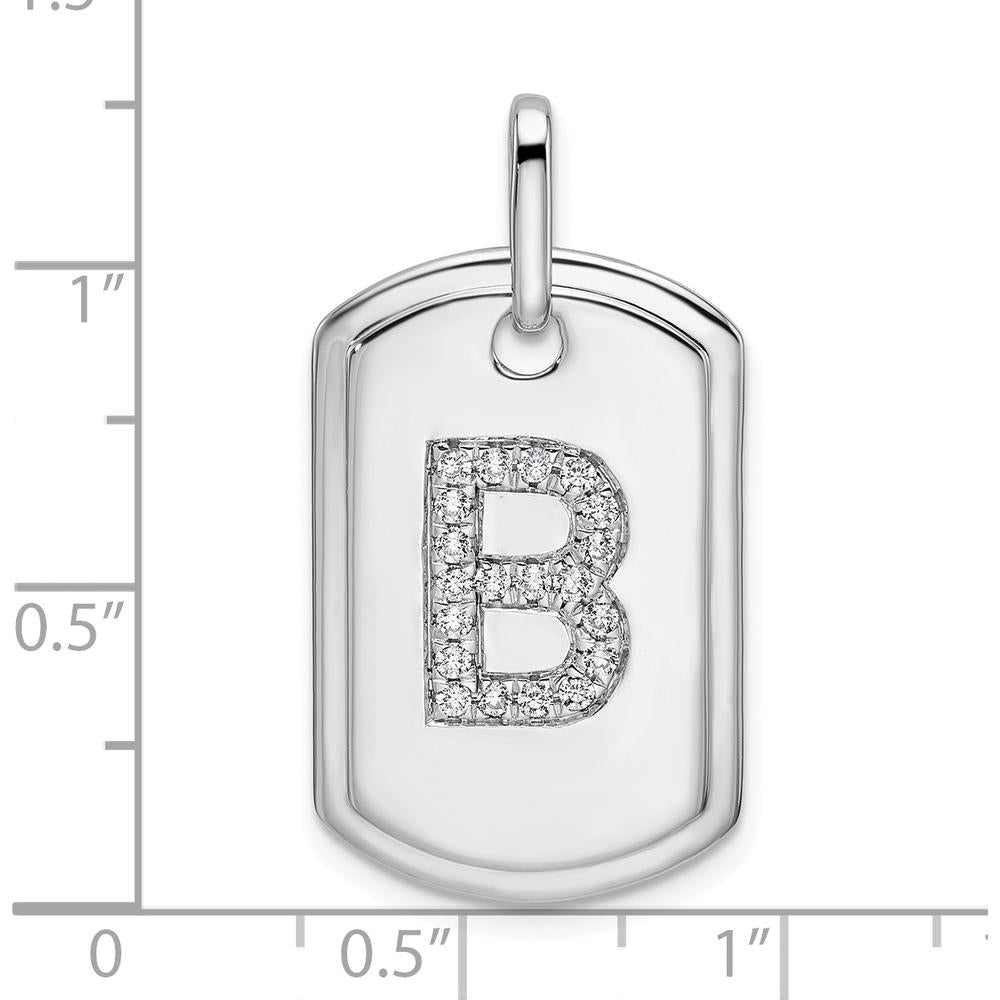 14K White Gold Diamond Initial B Dog Tag Pendant with Rhodium Plating by Oro Pregiato