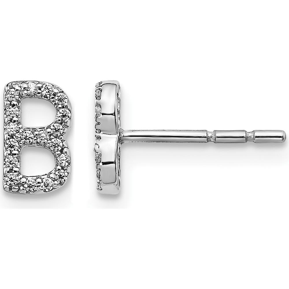 14K White Gold Diamond Initial B Earrings with 36 Round Diamonds - 0.003 Carats Total Diamond Weight by Monteluci Fine Jewelry