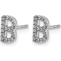 14K White Gold Diamond Initial B Earrings with 36 Round Diamonds - 0.003 Carats Total Diamond Weight by Monteluci Fine Jewelry