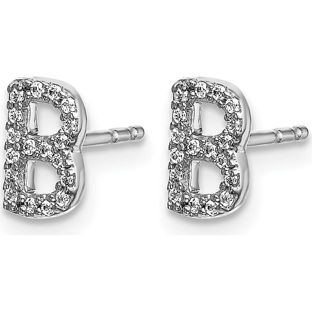14K White Gold Diamond Initial B Earrings with 36 Round Diamonds - 0.003 Carats Total Diamond Weight by Monteluci Fine Jewelry