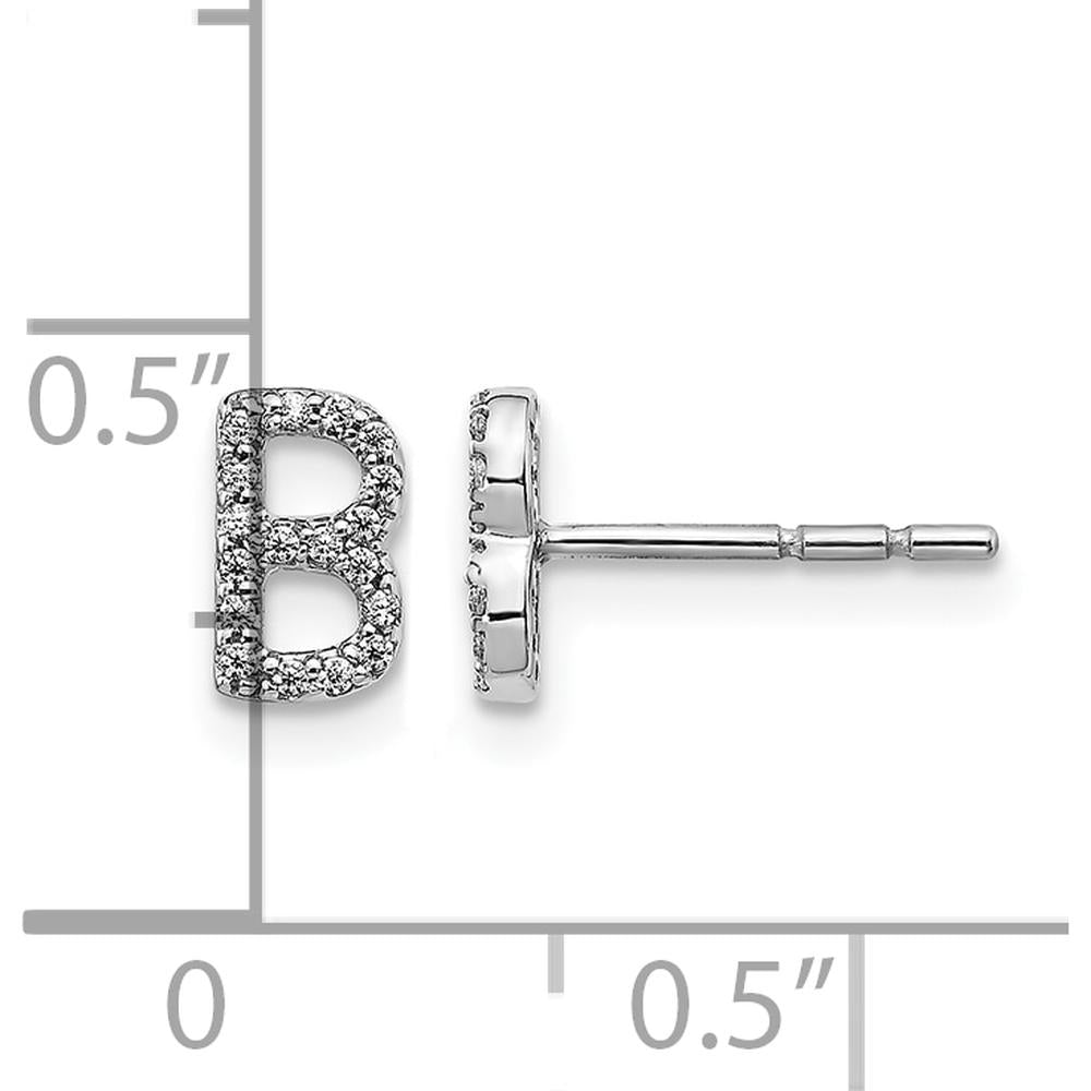 14K White Gold Diamond Initial B Earrings with 36 Round Diamonds - 0.003 Carats Total Diamond Weight by Monteluci Fine Jewelry