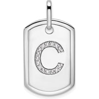 14K White Gold Diamond Initial "C" Dog Tag Charm with Rhodium Plating - 0.25 Carat Total Diamond Weight by Oro Pregiato