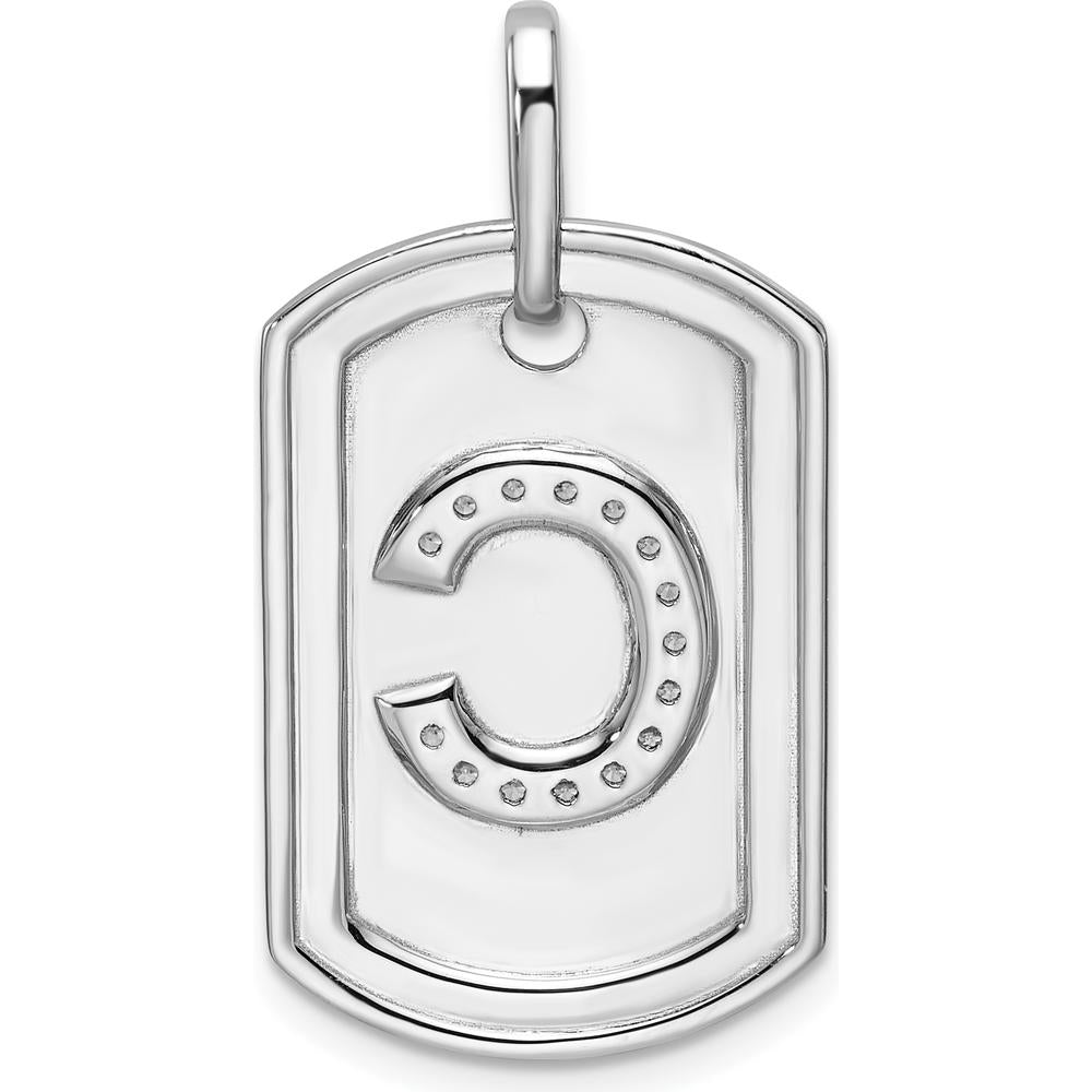 14K White Gold Diamond Initial "C" Dog Tag Charm with Rhodium Plating - 0.25 Carat Total Diamond Weight by Oro Pregiato