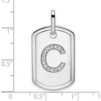 14K White Gold Diamond Initial "C" Dog Tag Charm with Rhodium Plating - 0.25 Carat Total Diamond Weight by Oro Pregiato
