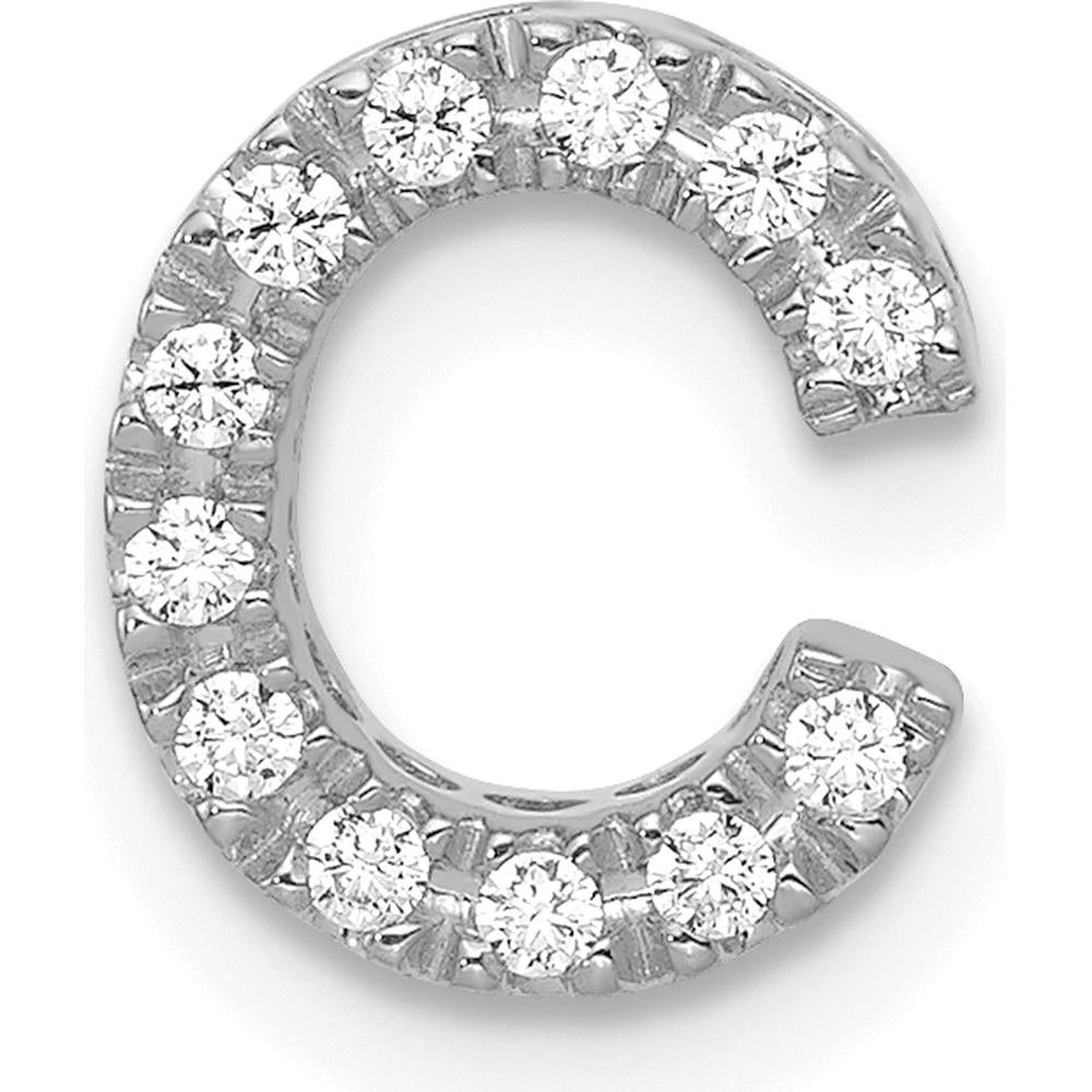 14K White Gold Diamond Initial "C" Pendant Charm with 12 Round Brilliant Diamonds - 0.01 Carat Total Diamond Weight by Oro Pregiato