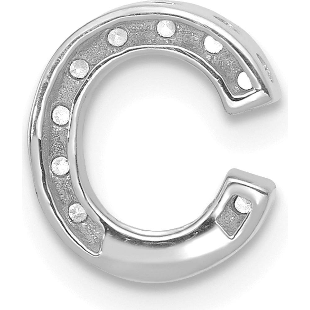 14K White Gold Diamond Initial "C" Pendant Charm with 12 Round Brilliant Diamonds - 0.01 Carat Total Diamond Weight by Oro Pregiato