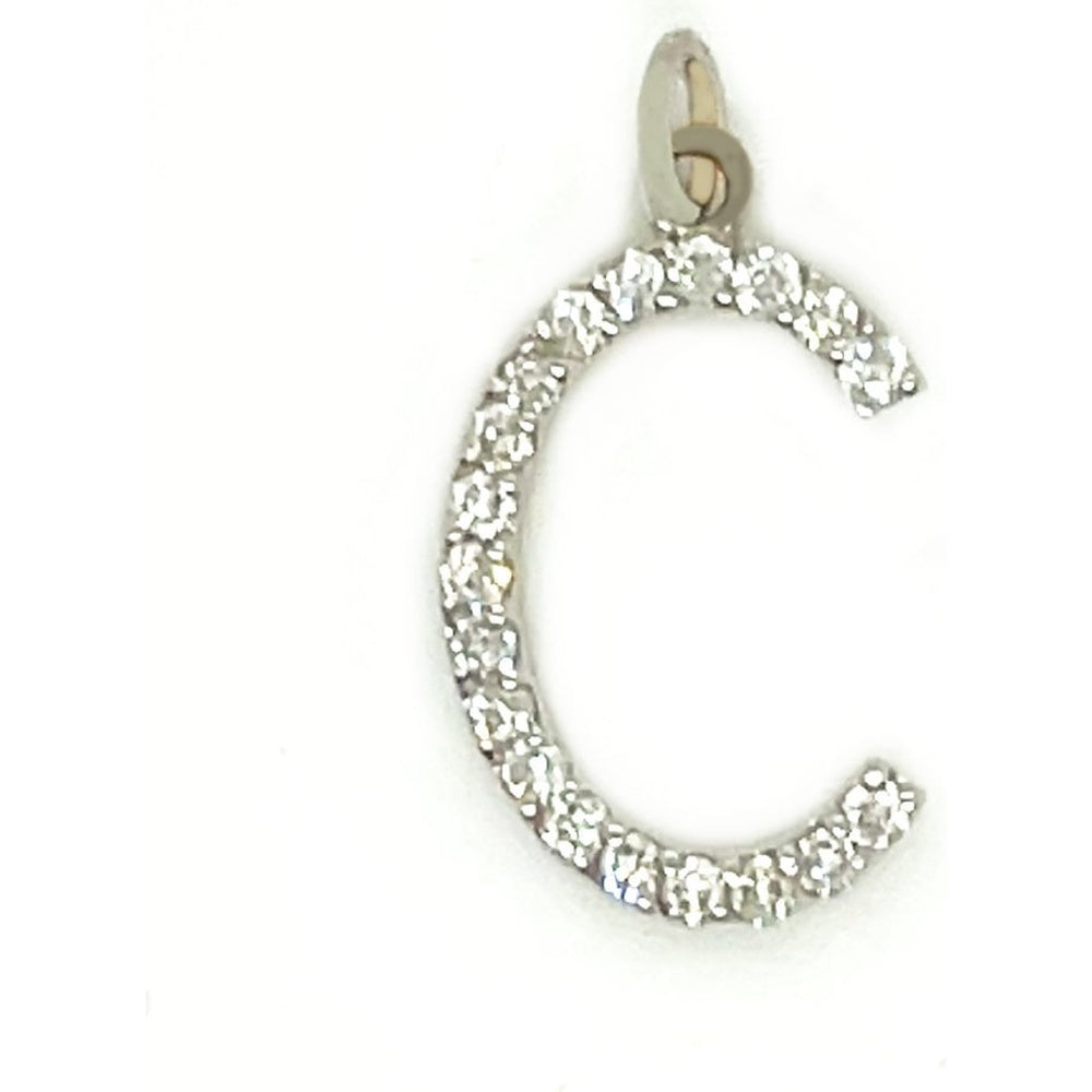 14K White Gold Diamond Initial "C" Pendant with Prong Set Round Diamonds - 0.20 Carat Total Diamond Weight by Auriventus