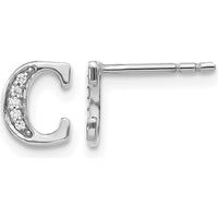 14K White Gold Diamond Initial C Stud Earrings - 0.035 Carats Total Diamond Weight by Monteluci Fine Jewelry