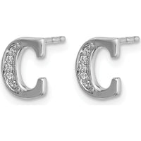 14K White Gold Diamond Initial C Stud Earrings - 0.035 Carats Total Diamond Weight by Monteluci Fine Jewelry