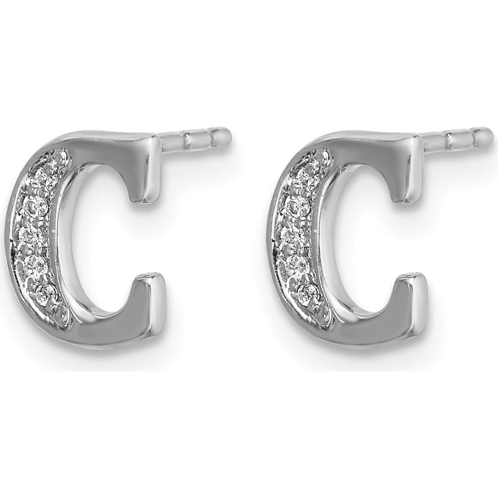 14K White Gold Diamond Initial C Stud Earrings - 0.035 Carats Total Diamond Weight by Monteluci Fine Jewelry