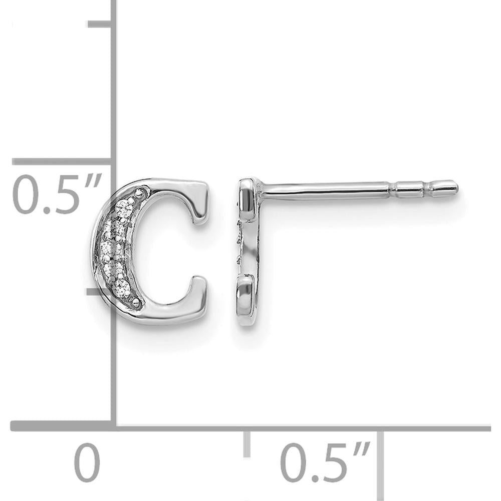 14K White Gold Diamond Initial C Stud Earrings - 0.035 Carats Total Diamond Weight by Monteluci Fine Jewelry