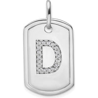 14K White Gold Diamond Initial D Dog Tag Pendant with Rhodium Plating and Brilliant Diamonds by Oro Pregiato