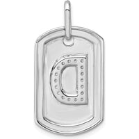 14K White Gold Diamond Initial D Dog Tag Pendant with Rhodium Plating and Brilliant Diamonds by Oro Pregiato