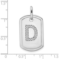 14K White Gold Diamond Initial D Dog Tag Pendant with Rhodium Plating and Brilliant Diamonds by Oro Pregiato