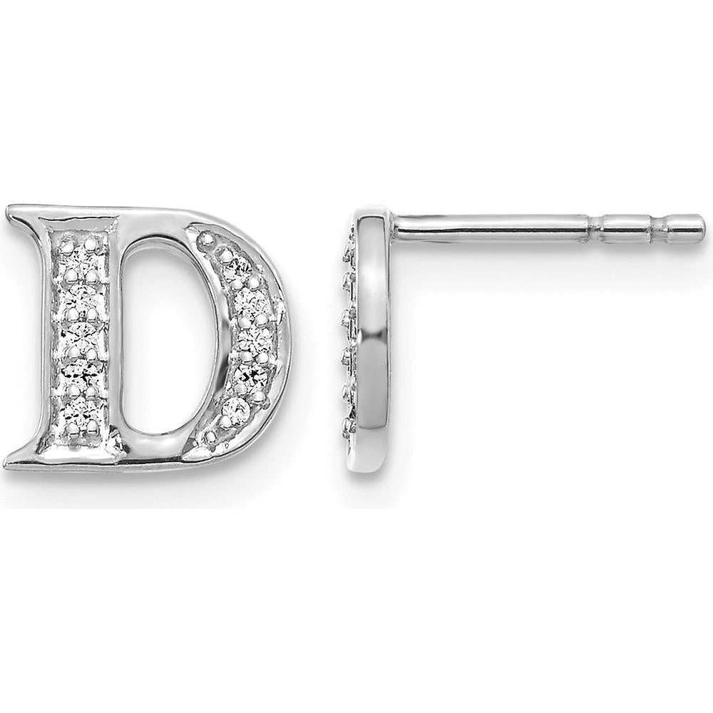 14K White Gold Diamond Initial D Earrings with Round Diamonds - 0.007 Carats Total Diamond Weight by Monteluci Fine Jewelry