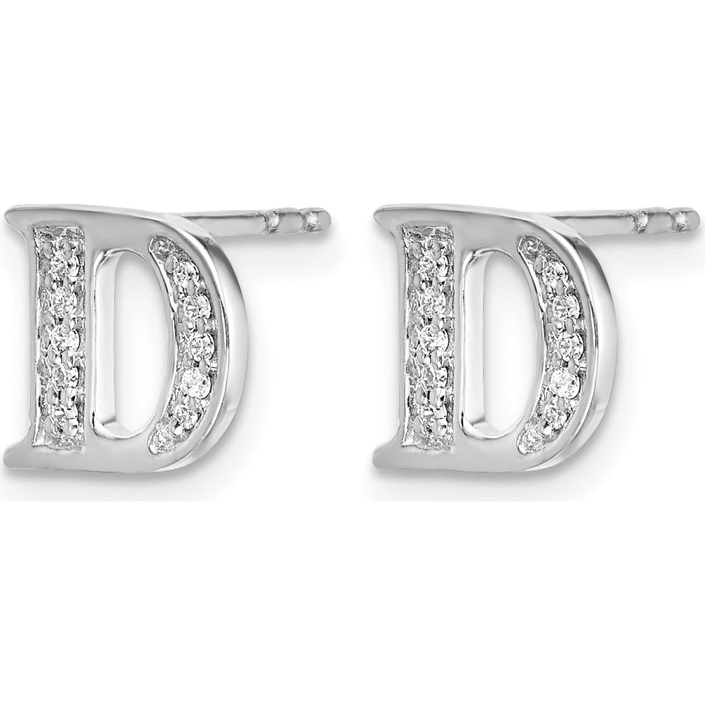 14K White Gold Diamond Initial D Earrings with Round Diamonds - 0.007 Carats Total Diamond Weight by Monteluci Fine Jewelry