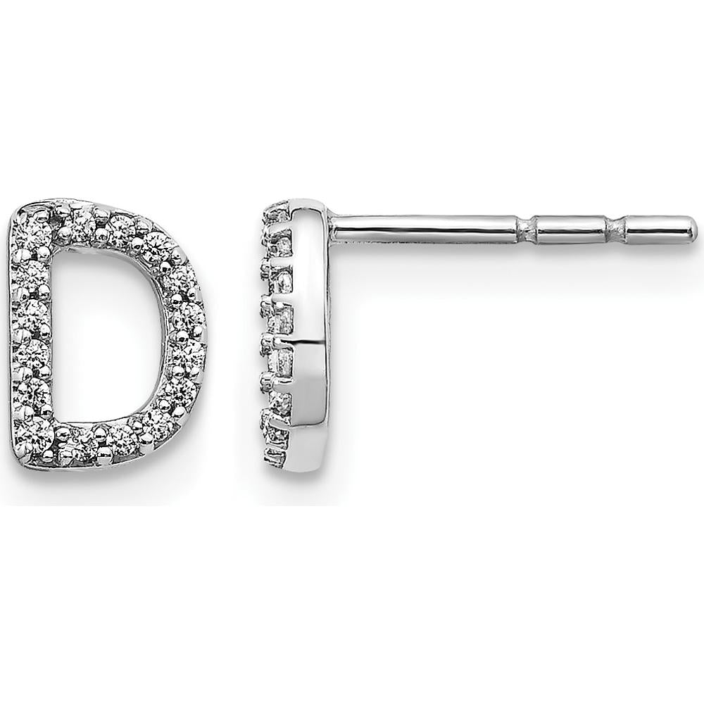 14K White Gold Diamond Initial D Earrings with Round Diamonds - 0.14 Carats Total Diamond Weight by Monteluci Fine Jewelry