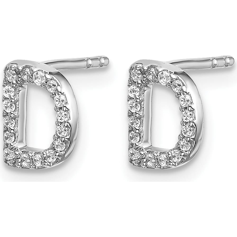 14K White Gold Diamond Initial D Earrings with Round Diamonds - 0.14 Carats Total Diamond Weight by Monteluci Fine Jewelry