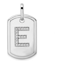 14K White Gold Diamond Initial "E" Dog Tag Charm with Rhodium Plating by Oro Pregiato