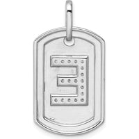 14K White Gold Diamond Initial "E" Dog Tag Charm with Rhodium Plating by Oro Pregiato