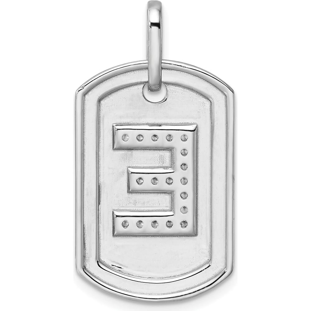 14K White Gold Diamond Initial "E" Dog Tag Charm with Rhodium Plating by Oro Pregiato