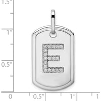 14K White Gold Diamond Initial "E" Dog Tag Charm with Rhodium Plating by Oro Pregiato