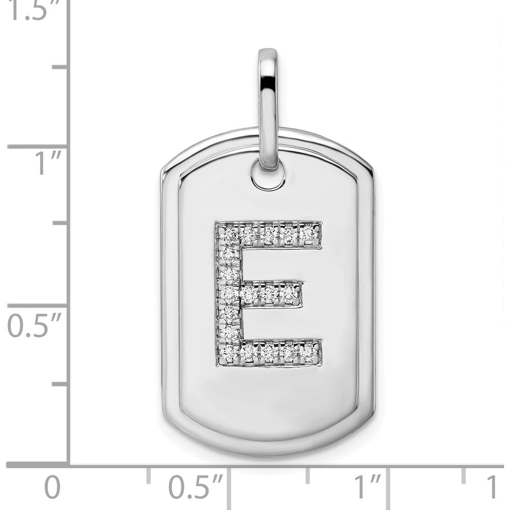 14K White Gold Diamond Initial "E" Dog Tag Charm with Rhodium Plating by Oro Pregiato