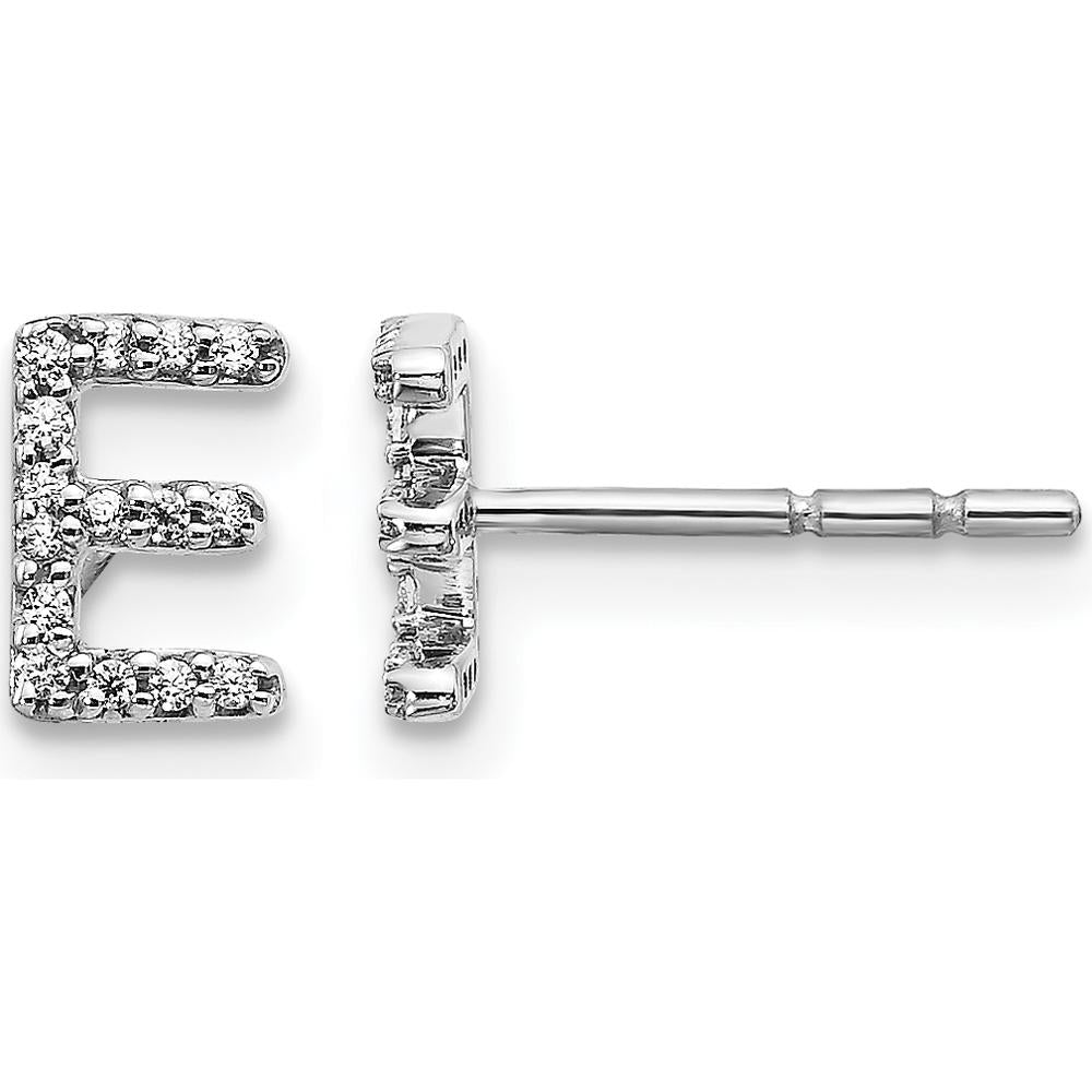 14K White Gold Diamond Initial "E" Earrings with Round Natural Diamonds - 0.007 Carats Total Diamond Weight by Monteluci Fine Jewelry