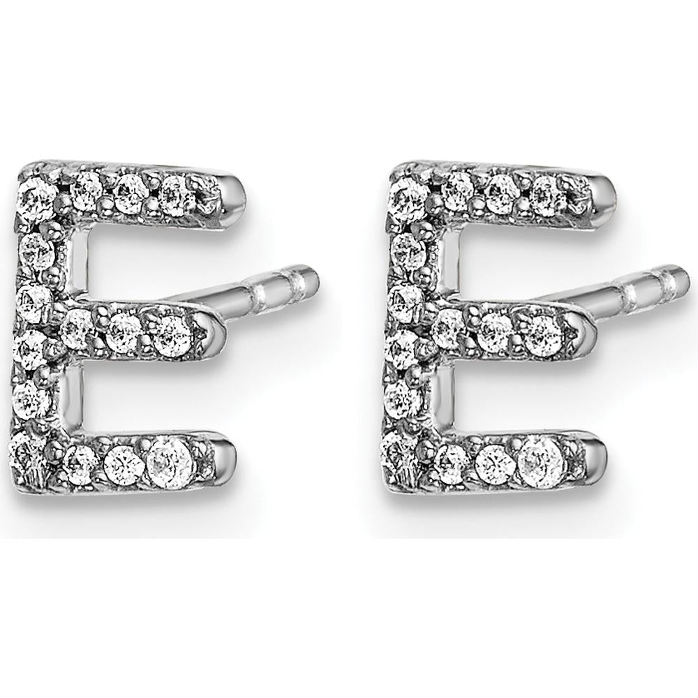 14K White Gold Diamond Initial "E" Earrings with Round Natural Diamonds - 0.007 Carats Total Diamond Weight by Monteluci Fine Jewelry