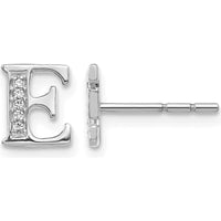 14K White Gold Diamond Initial E Stud Earrings with 10 Round Natural Diamonds - 0.03 Carats Total Diamond Weight by Monteluci Fine Jewelry
