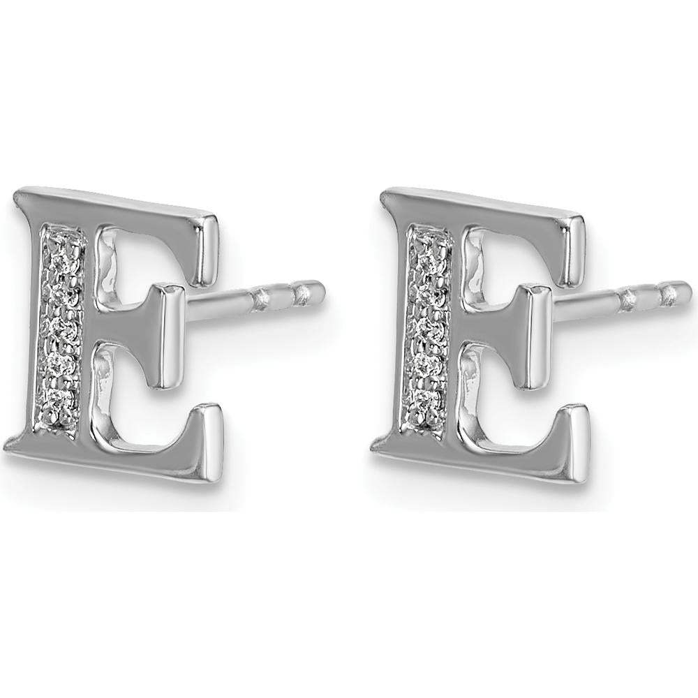 14K White Gold Diamond Initial E Stud Earrings with 10 Round Natural Diamonds - 0.03 Carats Total Diamond Weight by Monteluci Fine Jewelry