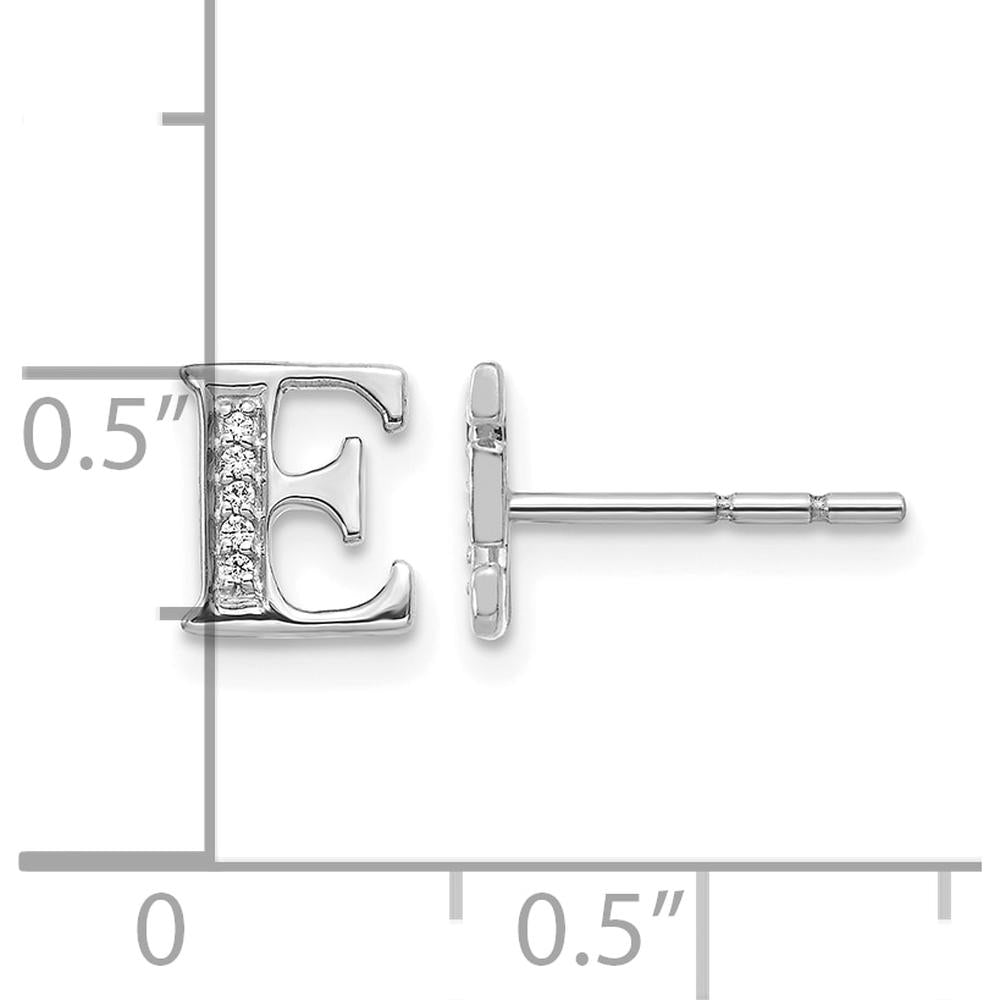 14K White Gold Diamond Initial E Stud Earrings with 10 Round Natural Diamonds - 0.03 Carats Total Diamond Weight by Monteluci Fine Jewelry