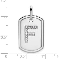 14K White Gold Diamond Initial F Dog Tag Charm with Rhodium Plating by Oro Pregiato