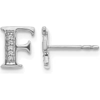 14K White Gold Diamond Initial F Earrings with 10 Round Natural Diamonds - 0.03 Carats Total Diamond Weight by Monteluci Fine Jewelry