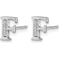 14K White Gold Diamond Initial F Earrings with 10 Round Natural Diamonds - 0.03 Carats Total Diamond Weight by Monteluci Fine Jewelry