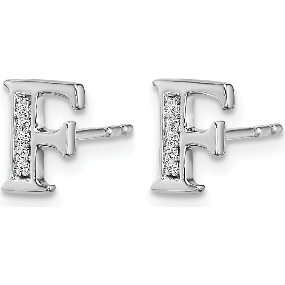 14K White Gold Diamond Initial F Earrings with 10 Round Natural Diamonds - 0.03 Carats Total Diamond Weight by Monteluci Fine Jewelry