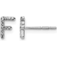 14K White Gold Diamond Initial F Stud Earrings with Round Diamonds - 0.066 Carats Total Diamond Weight by Monteluci Fine Jewelry