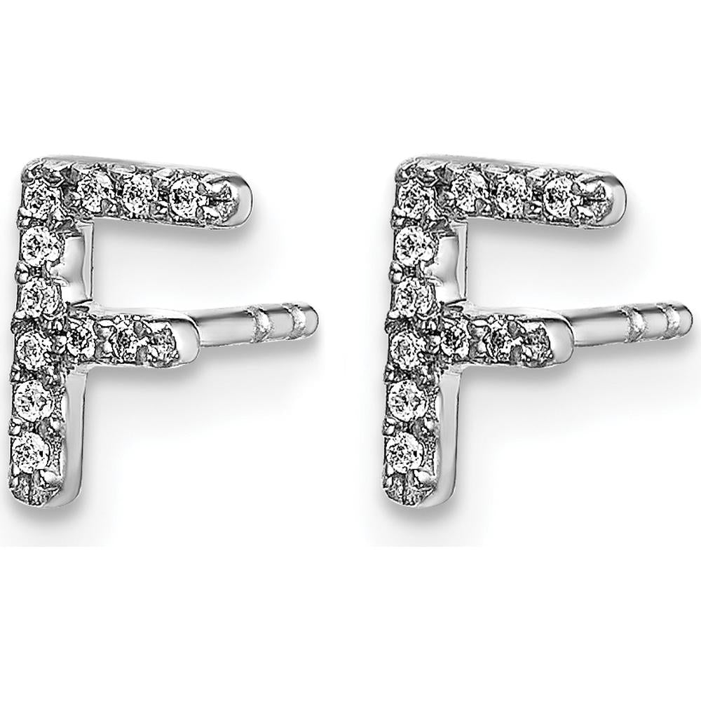 14K White Gold Diamond Initial F Stud Earrings with Round Diamonds - 0.066 Carats Total Diamond Weight by Monteluci Fine Jewelry
