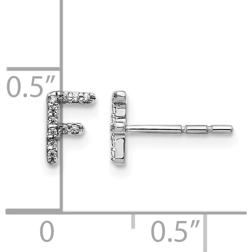 14K White Gold Diamond Initial F Stud Earrings with Round Diamonds - 0.066 Carats Total Diamond Weight by Monteluci Fine Jewelry