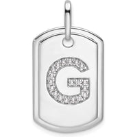 14K White Gold Diamond Initial G Dog Tag Charm - Sparkling Diamonds in a Personalized Pendant by Oro Pregiato