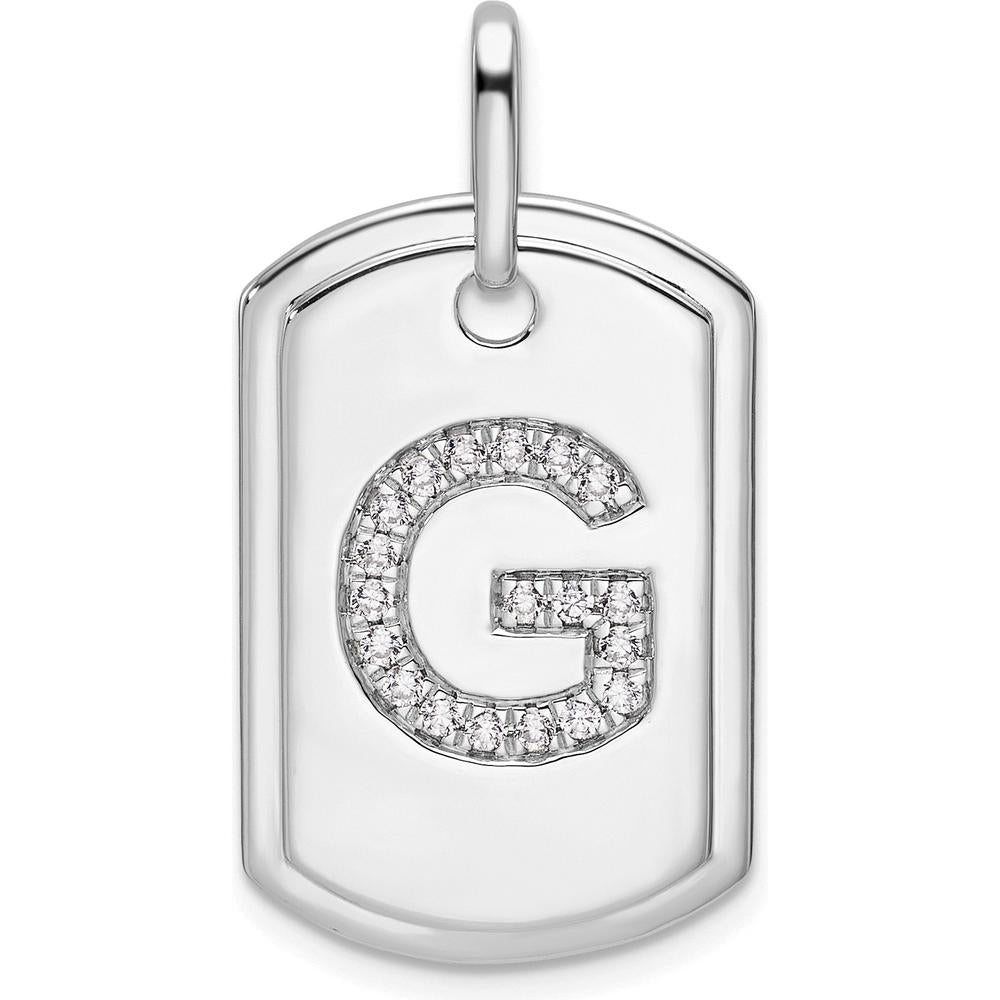 14K White Gold Diamond Initial G Dog Tag Charm - Sparkling Diamonds in a Personalized Pendant by Oro Pregiato