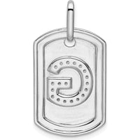 14K White Gold Diamond Initial G Dog Tag Charm - Sparkling Diamonds in a Personalized Pendant by Oro Pregiato