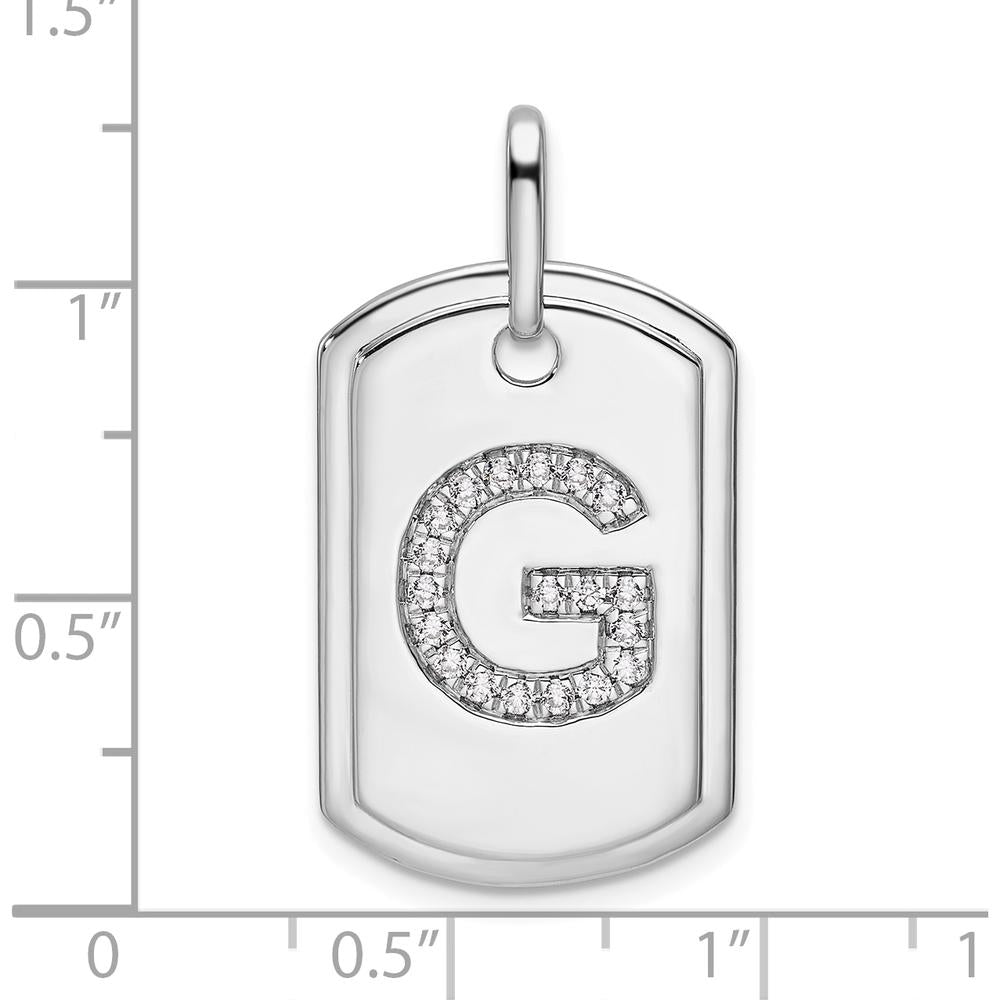 14K White Gold Diamond Initial G Dog Tag Charm - Sparkling Diamonds in a Personalized Pendant by Oro Pregiato
