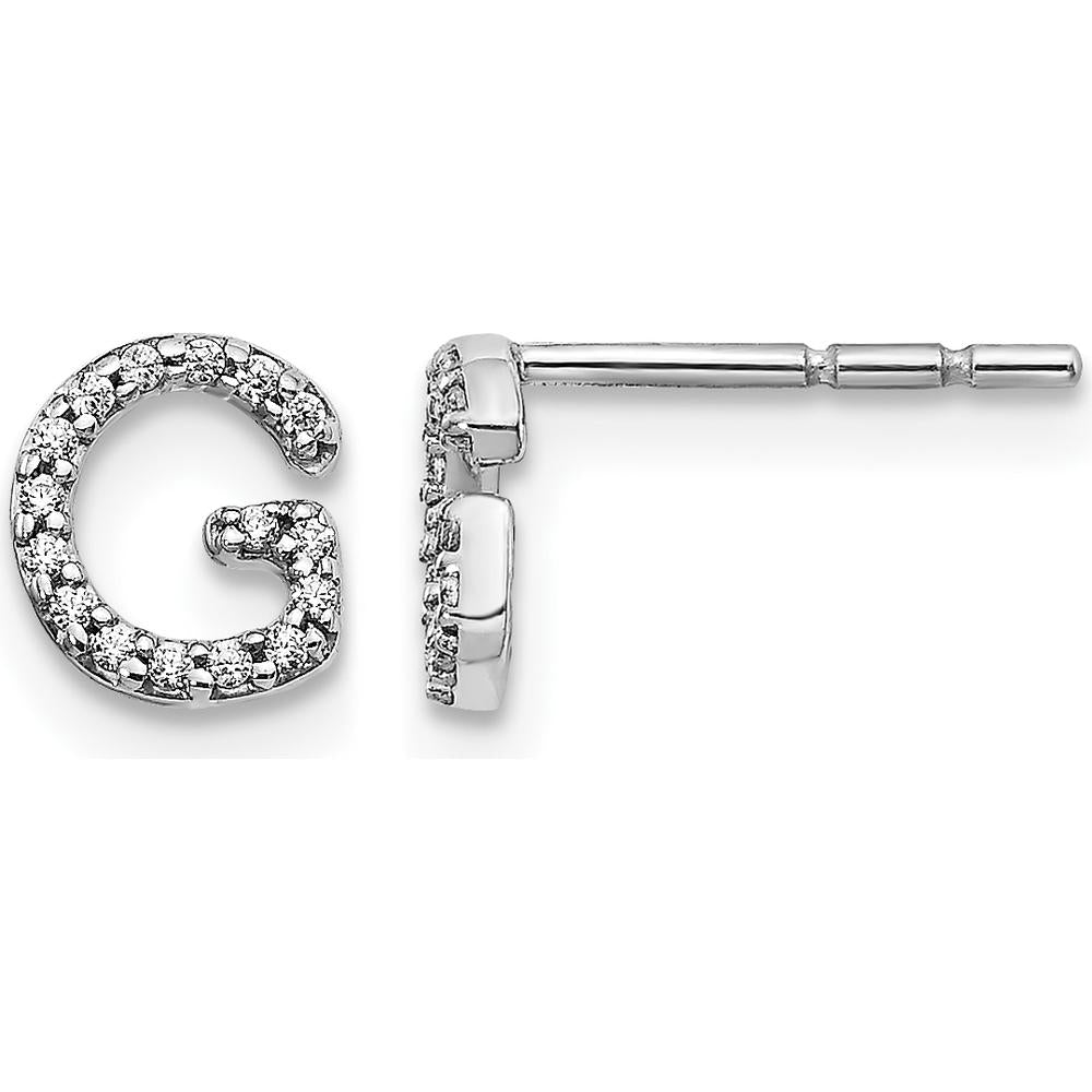 14K White Gold Diamond Initial G Earrings with 32 Round Diamonds - 0.06 Carats Total Diamond Weight by Monteluci Fine Jewelry