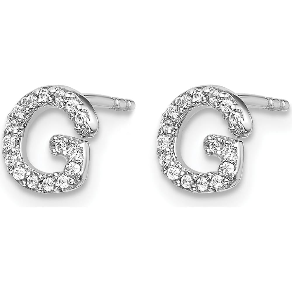 14K White Gold Diamond Initial G Earrings with 32 Round Diamonds - 0.06 Carats Total Diamond Weight by Monteluci Fine Jewelry